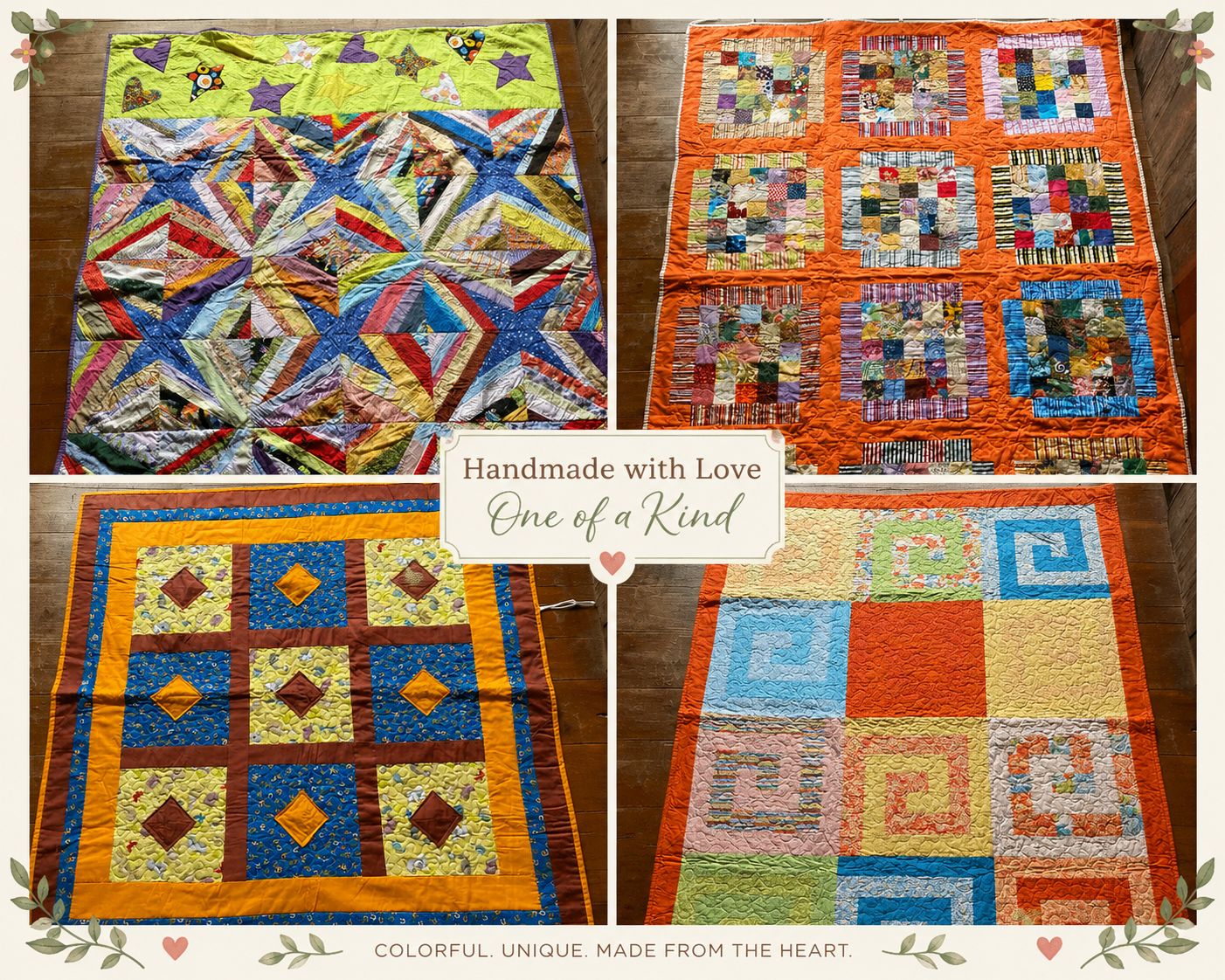 Colorful handmade patchwork quilts crafted by women from the Wyngham Vale Sewing Circle