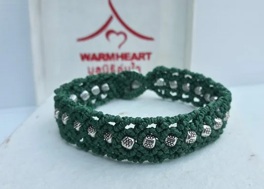 Macramé Bracelet Silver Color Beads