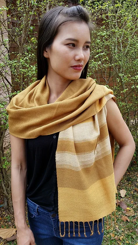 Diamond Multistripe Mustard Handwoven Scarf